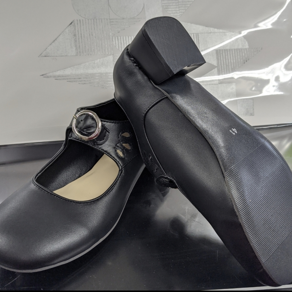 NEW Black Silver Buckle Mary Janes Size
